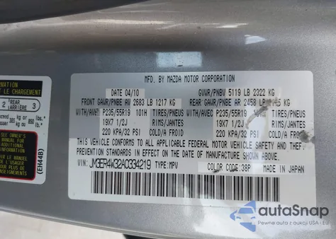 2010 Mazda Cx-7 S Grand Touring z USA, uszkodzony, nr VIN JM3ER4W32A0334219